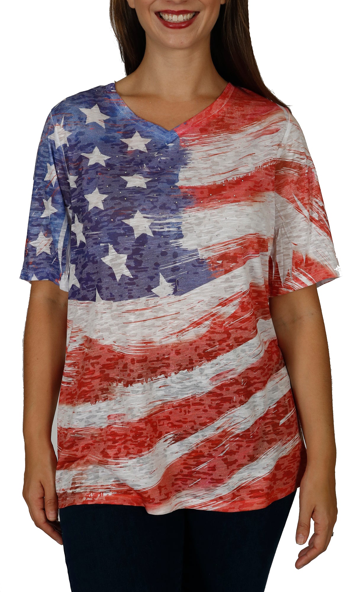 Impulse California Women's American Flag Printed V-Neck