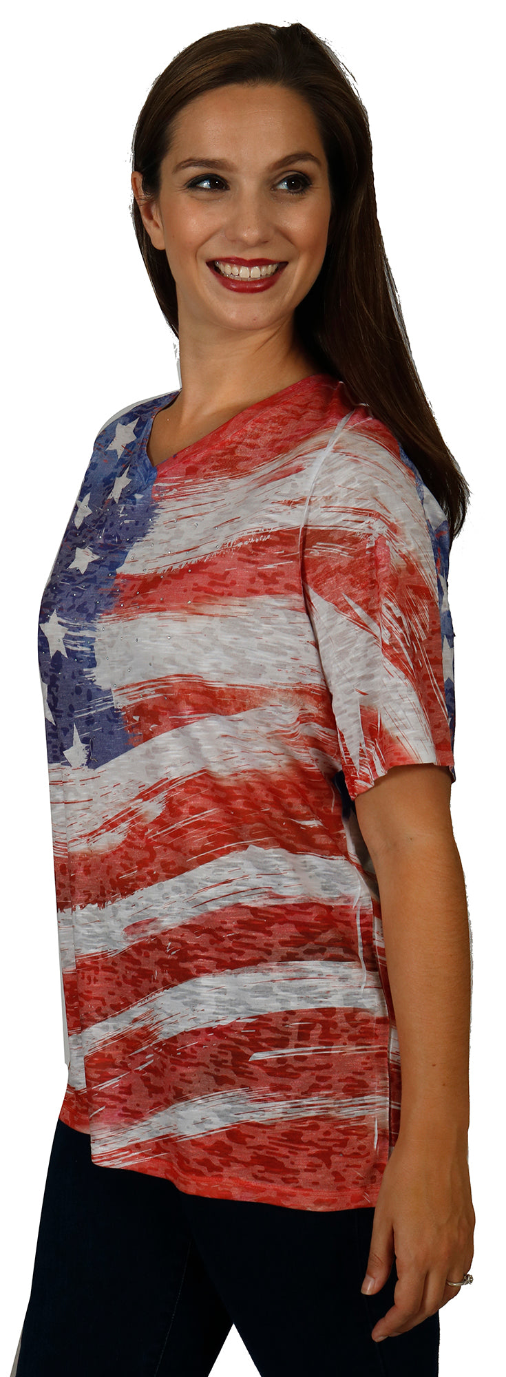 Impulse California Women's American Flag Printed V-Neck