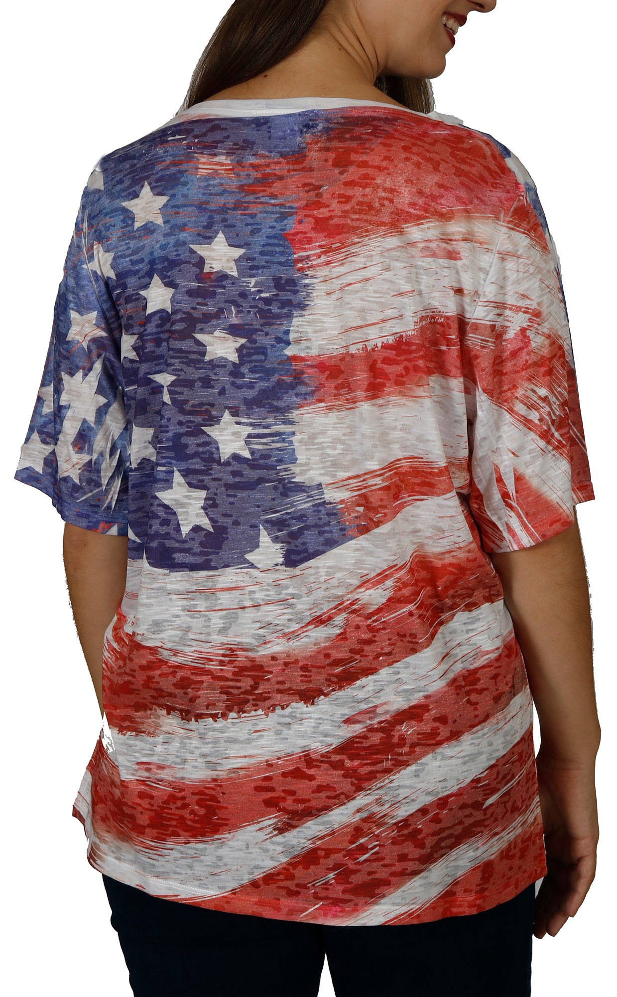 Impulse California Women's American Flag Printed V-Neck