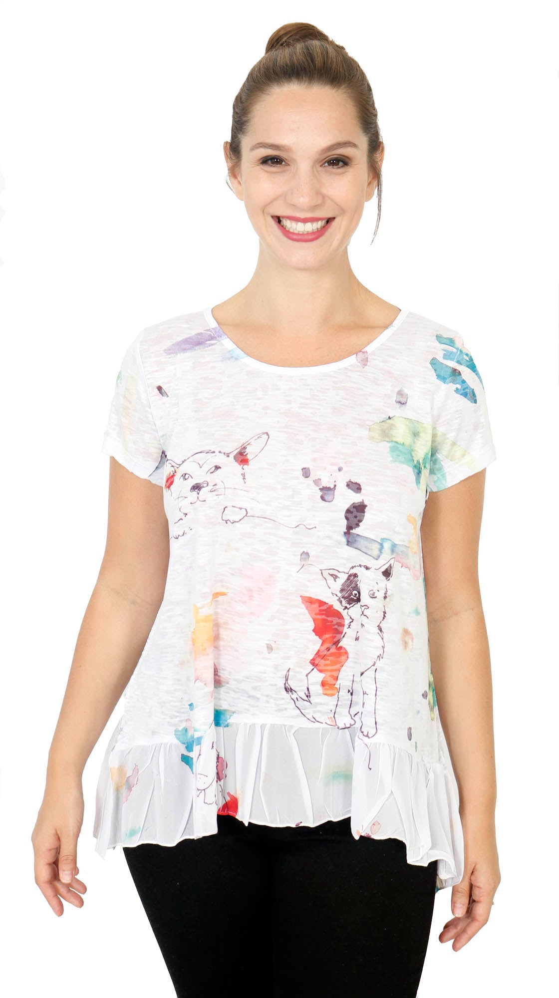 Impulse California Women's Playful Puppies Burnout Chiffon Blouse
