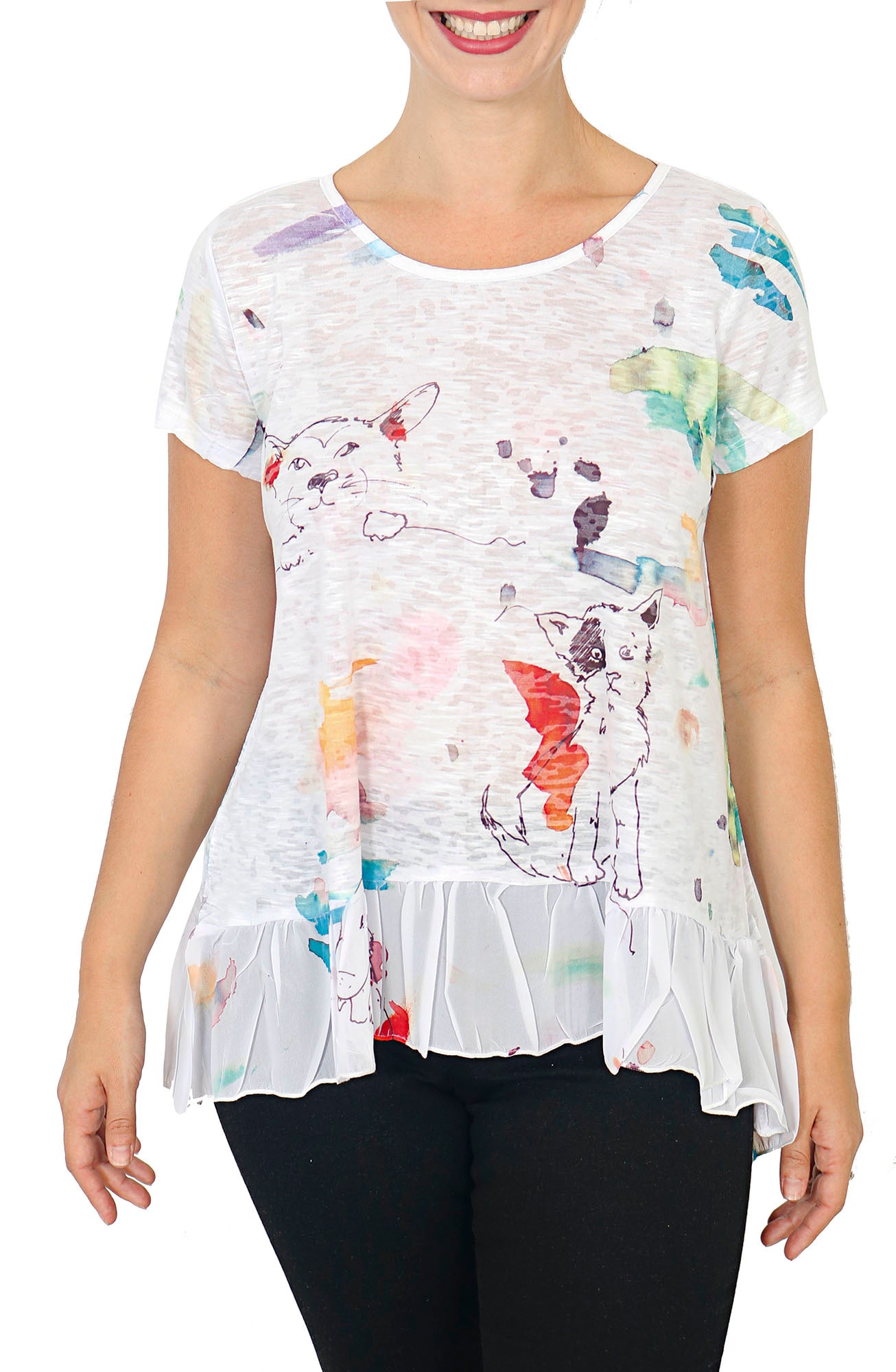 Impulse California Women's Playful Puppies Burnout Chiffon Blouse