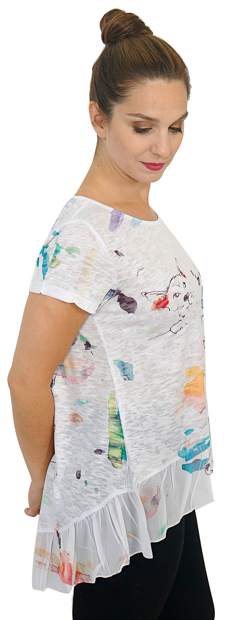 Impulse California Women's Playful Puppies Burnout Chiffon Blouse