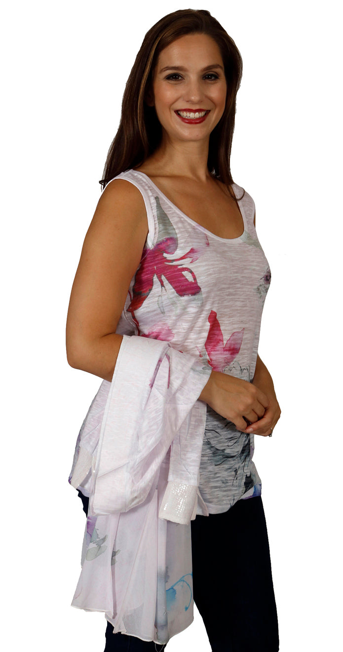 Impulse California Two Piece Tinted Begonia Cardigan Set