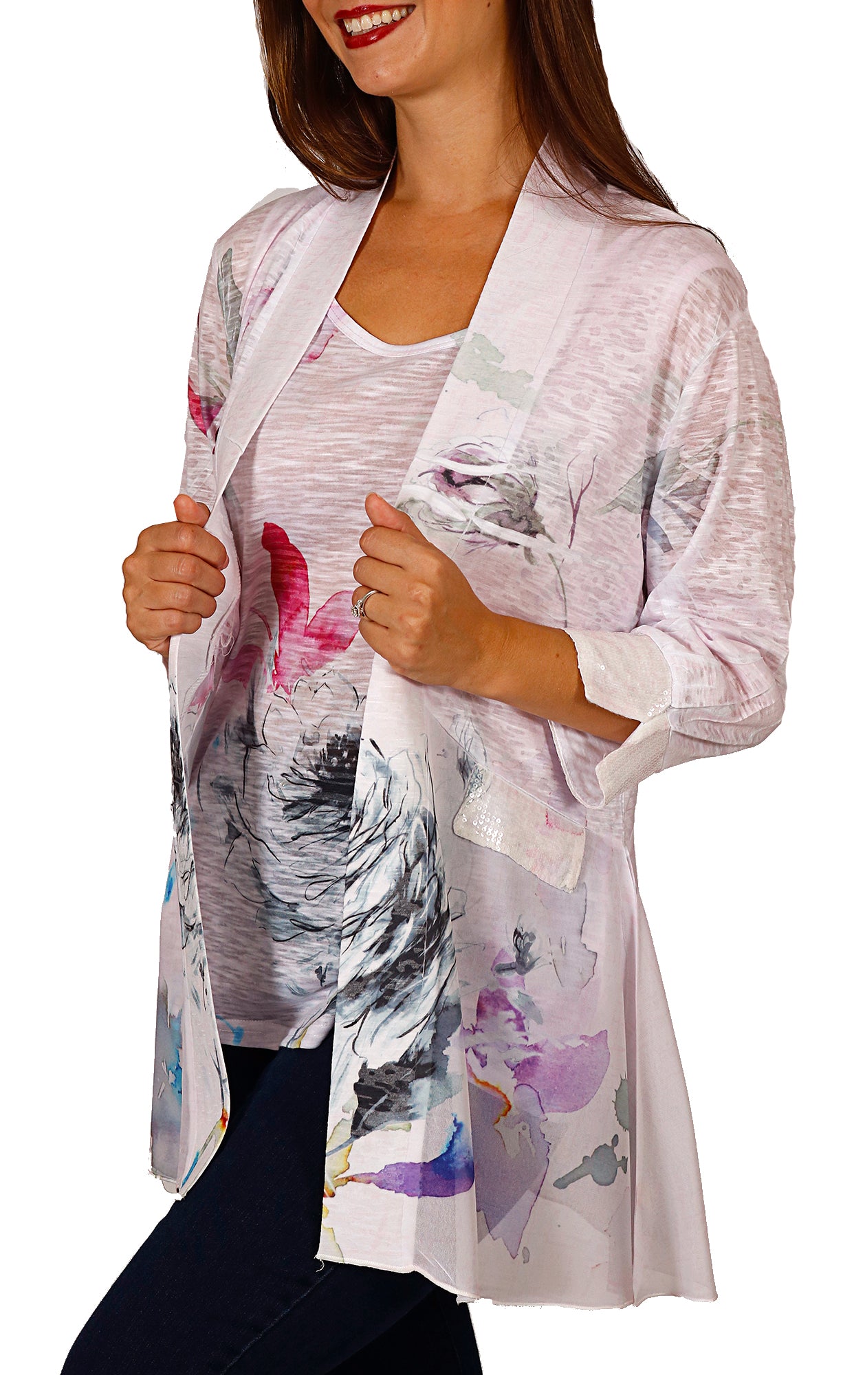 Impulse California Two Piece Tinted Begonia Cardigan Set