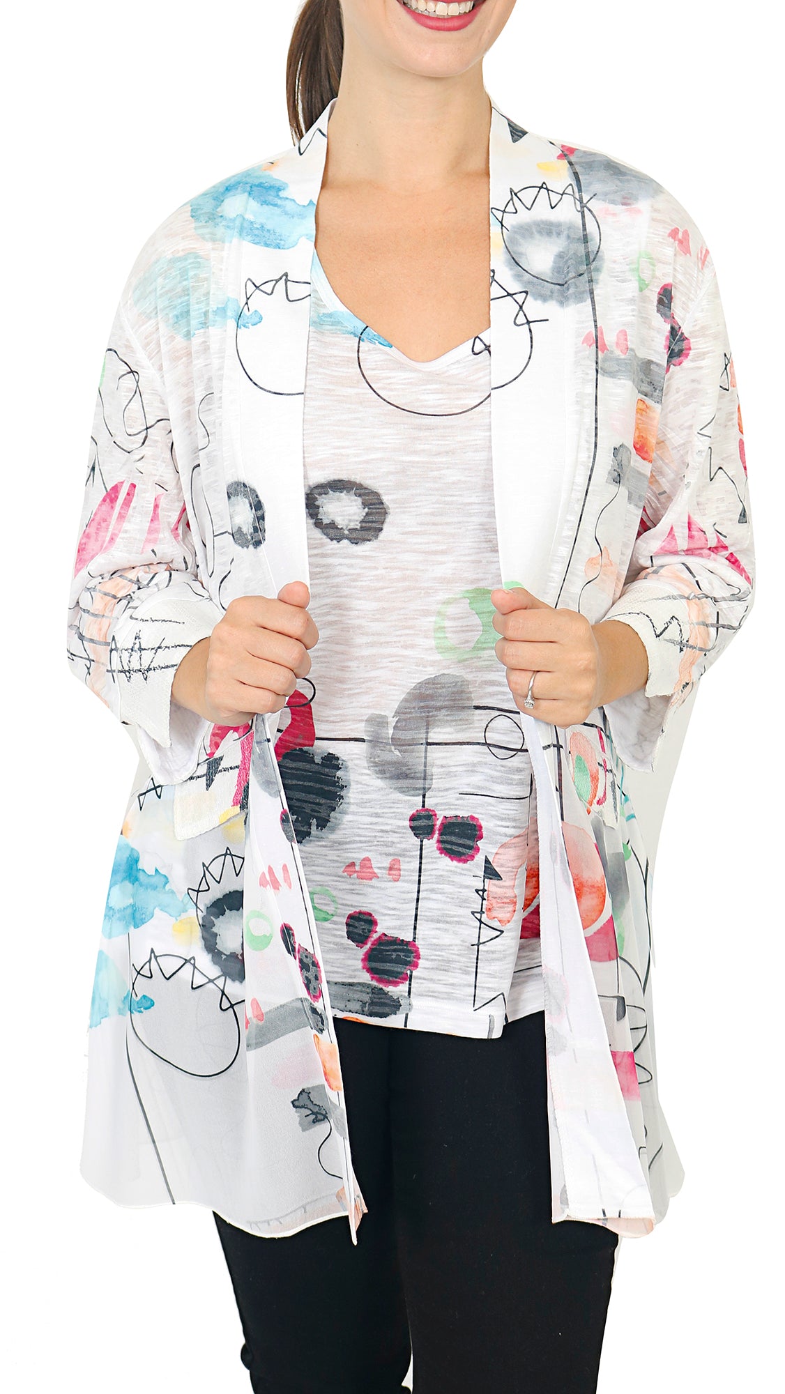 Impulse California Women's Abstract Two Piece Cardigan Set