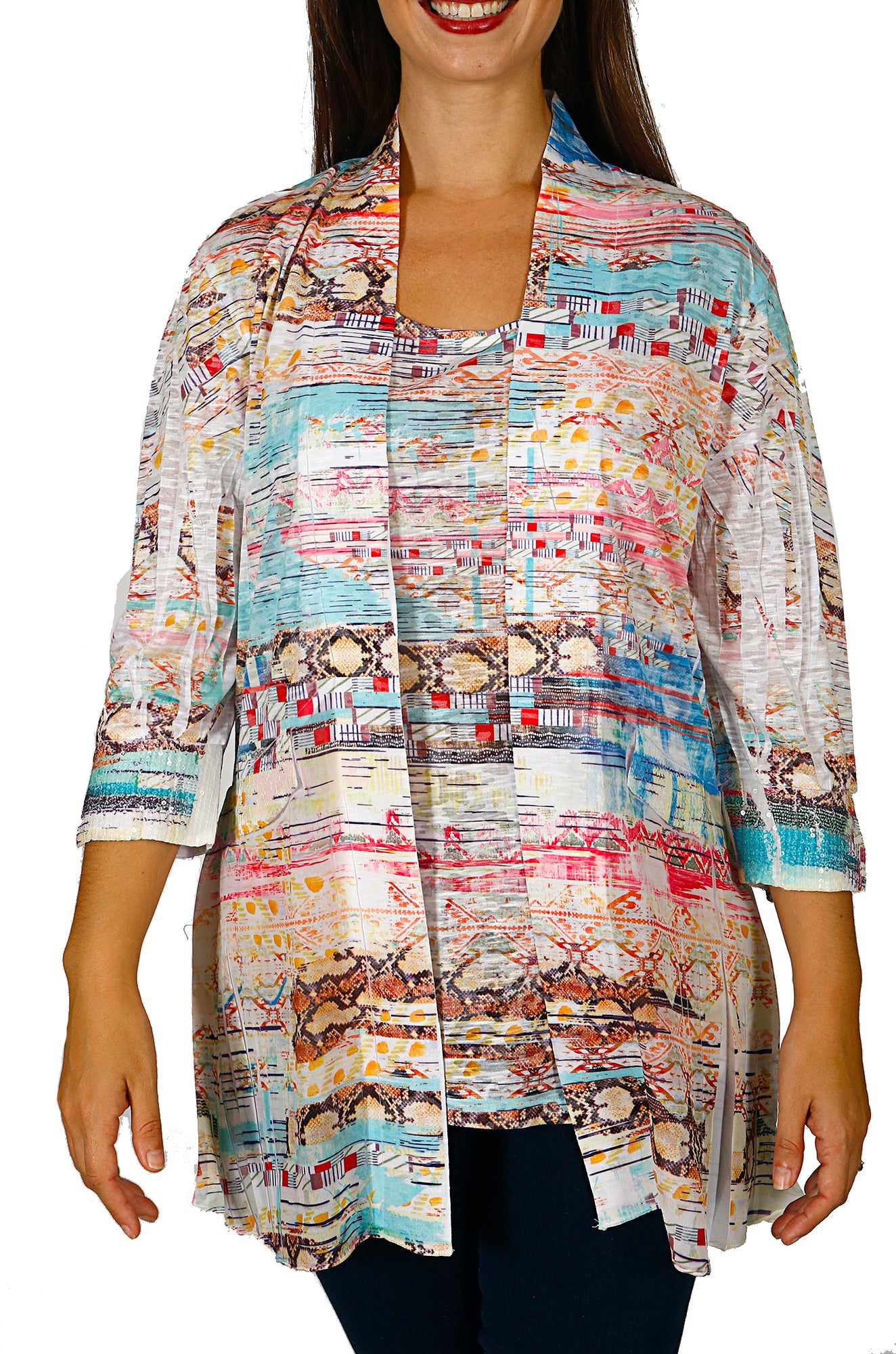 Impulse California Women's Colorful Two Piece Cardigan Set