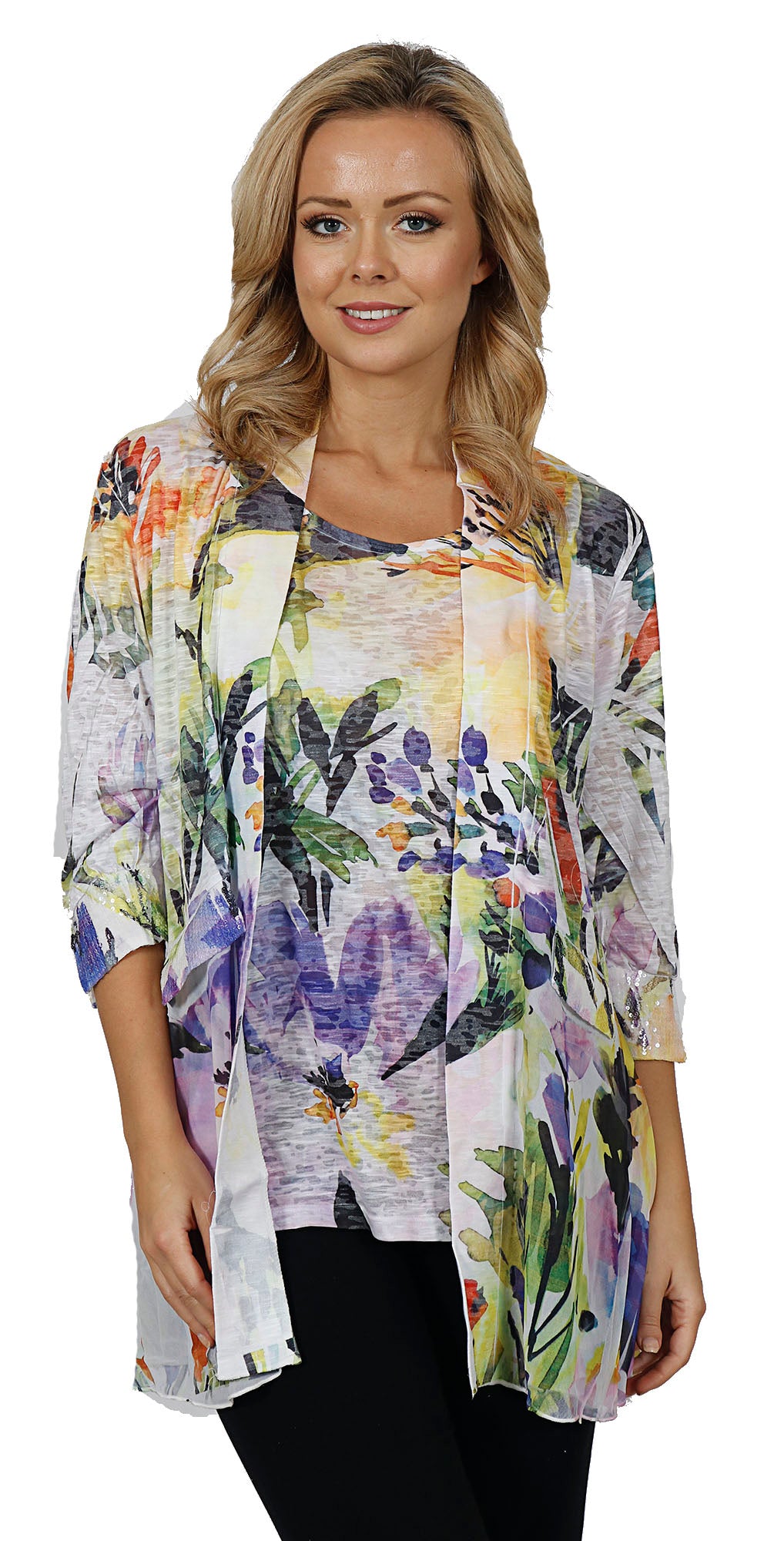 Impulse California Women's Season Blooms Two Piece Cardigan Set
