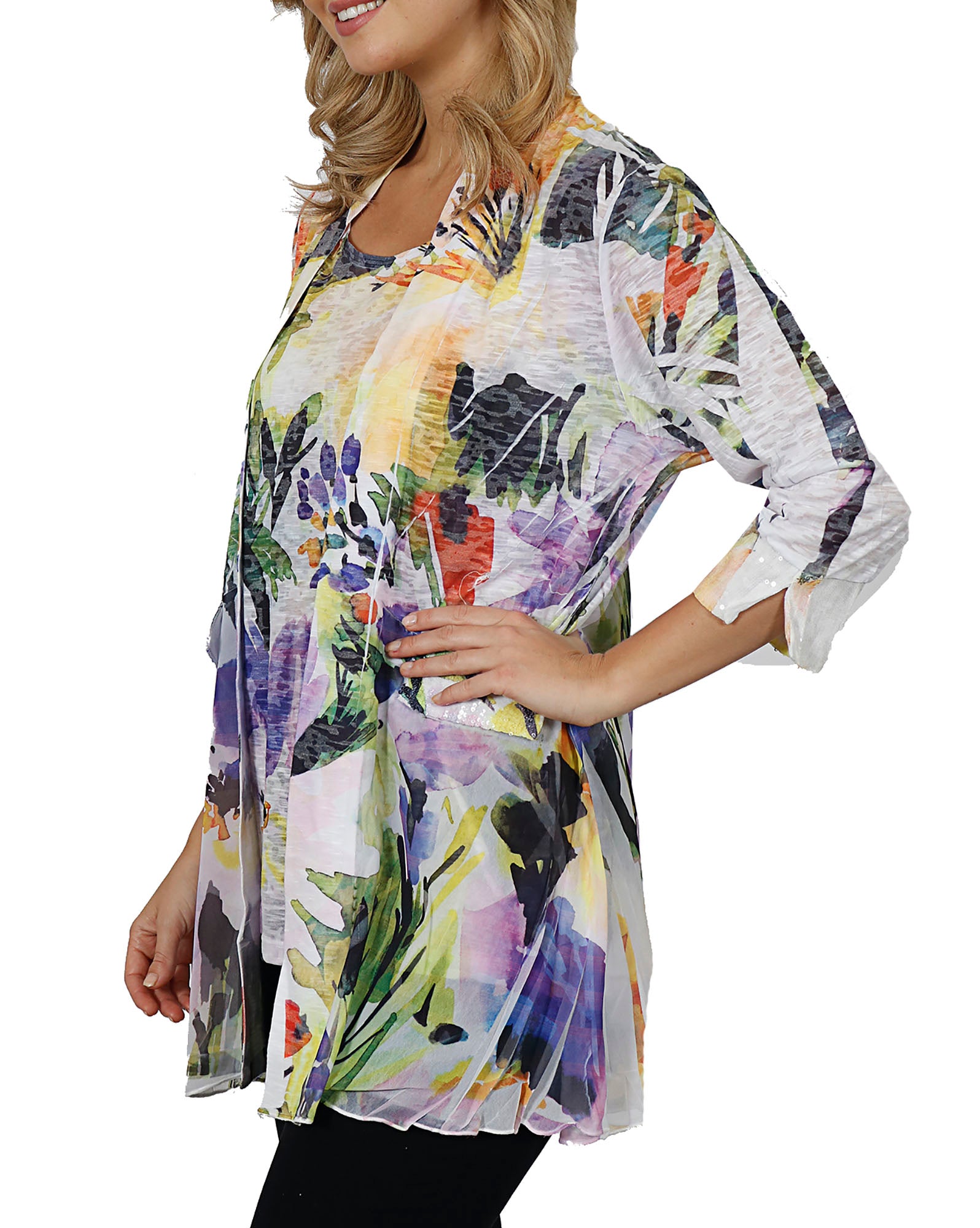 Impulse California Women's Season Blooms Two Piece Cardigan Set