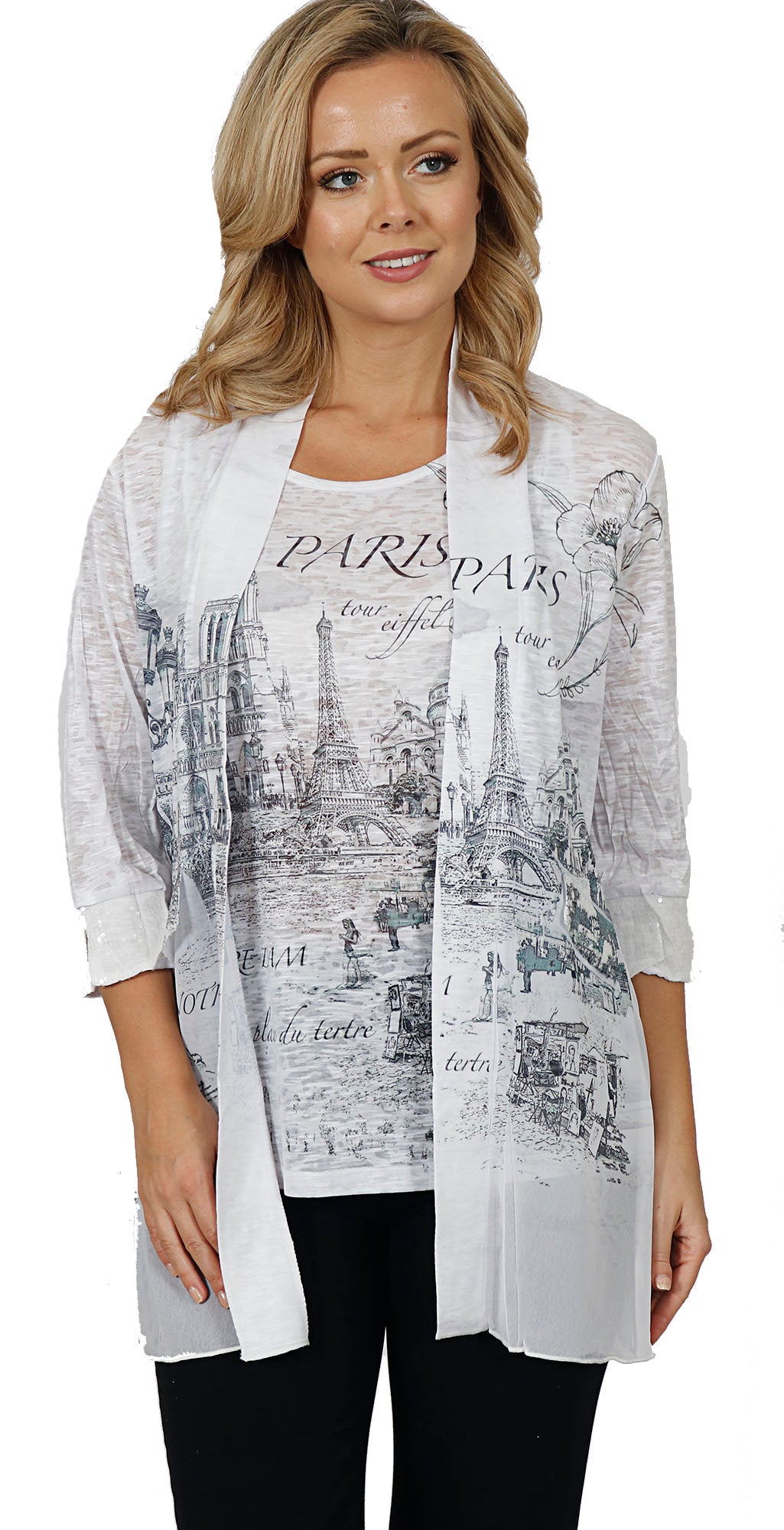 Impulse California Eiffel in Love Printed Cardigan Set