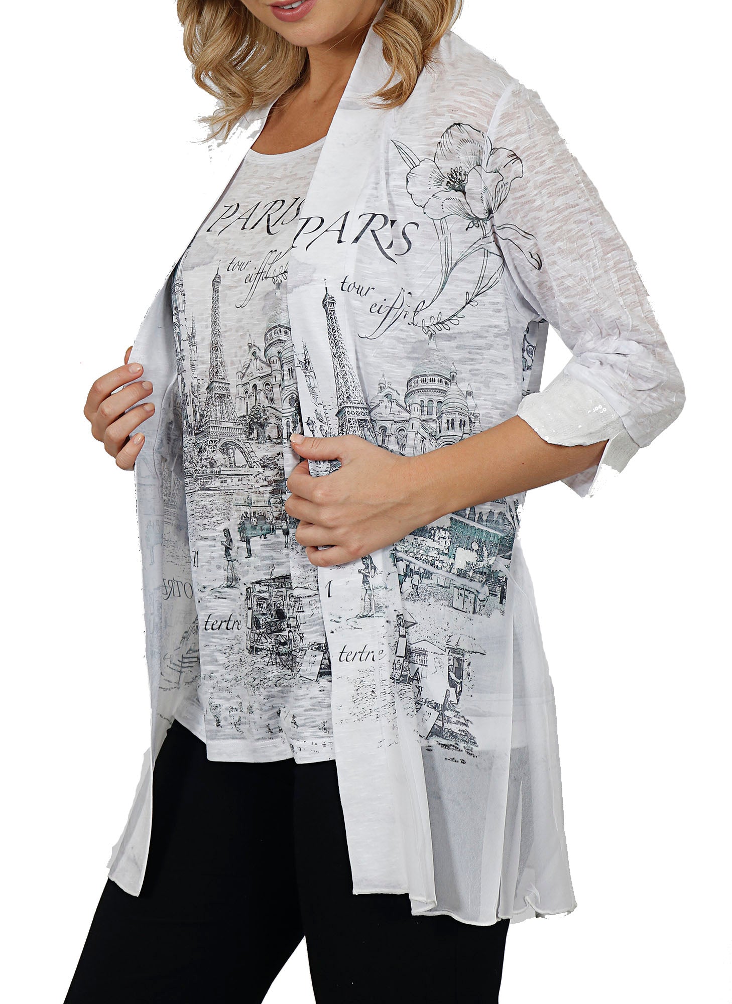 Impulse California Eiffel in Love Printed Cardigan Set