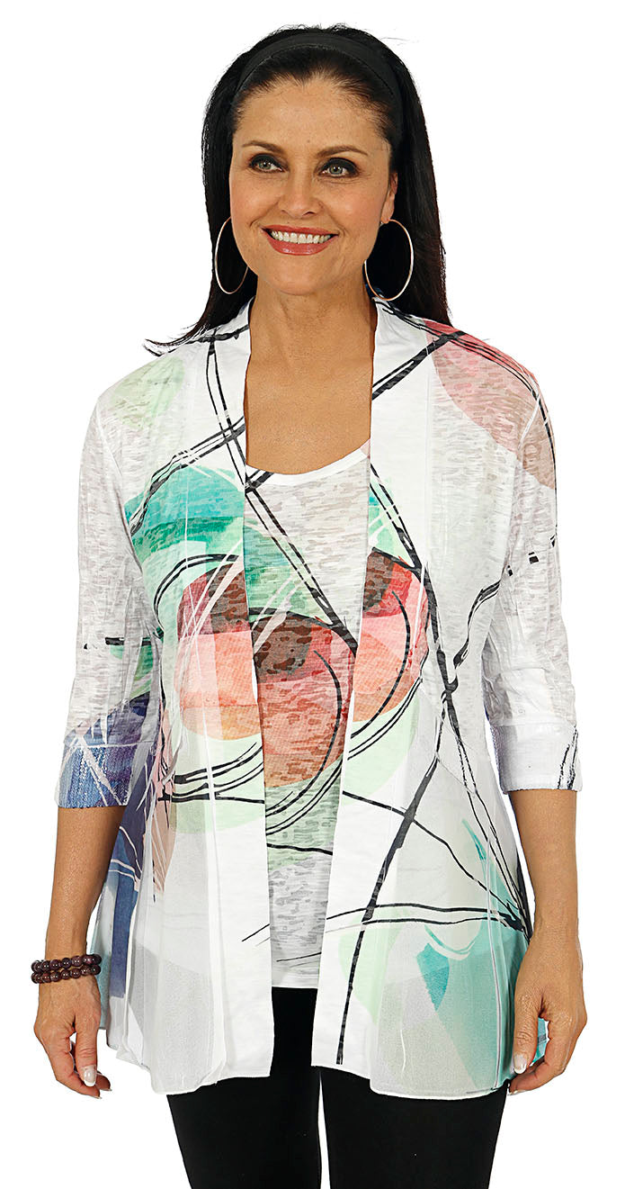 Impulse California Geo Sketch Printed Cardigan Set