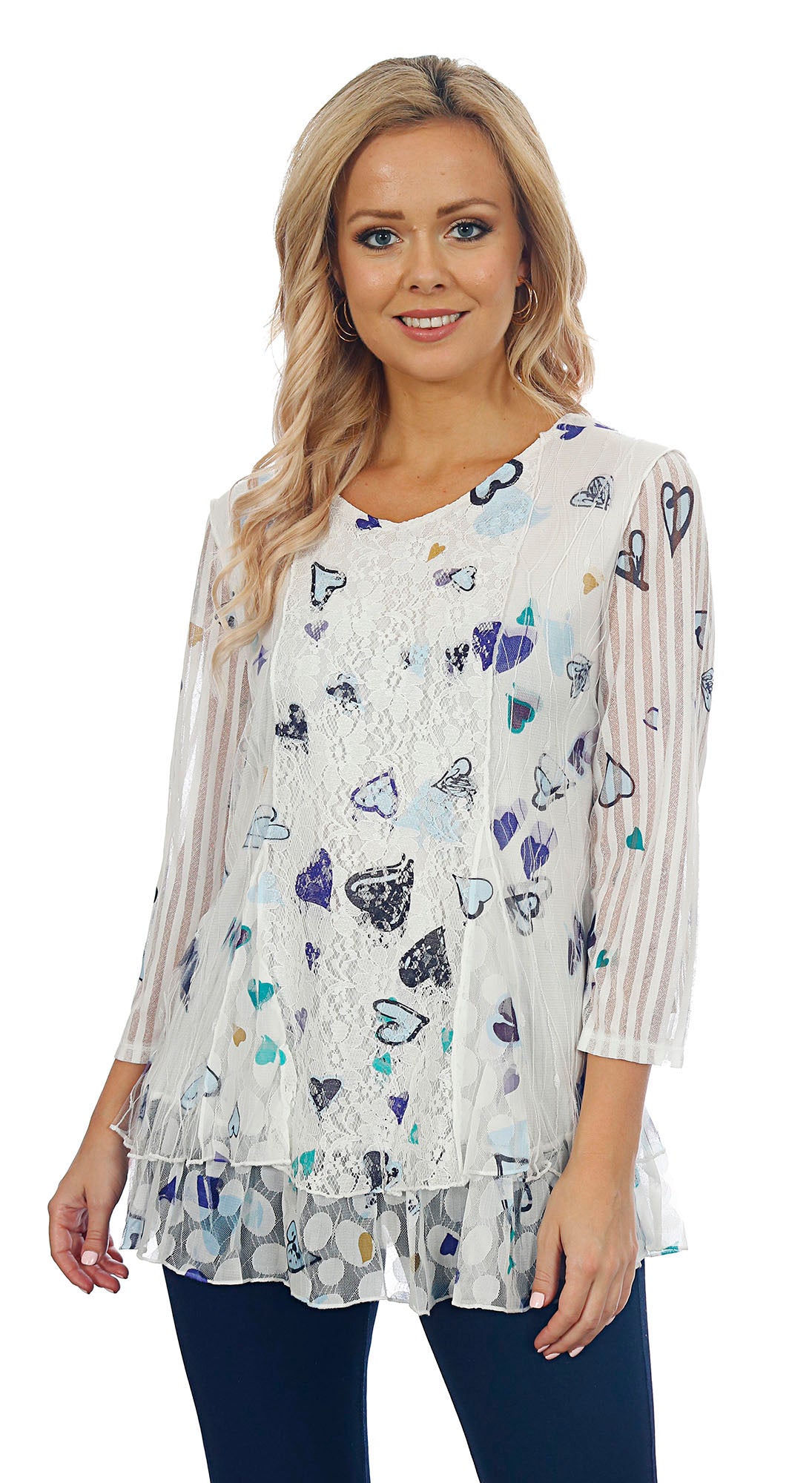 Impulse California Mixed Hearts Top with Lace Overlay