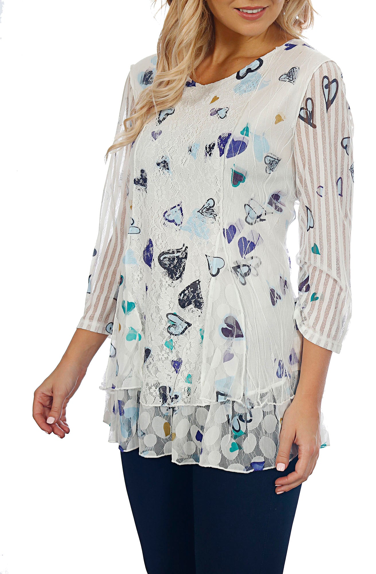 Impulse California Mixed Hearts Top with Lace Overlay