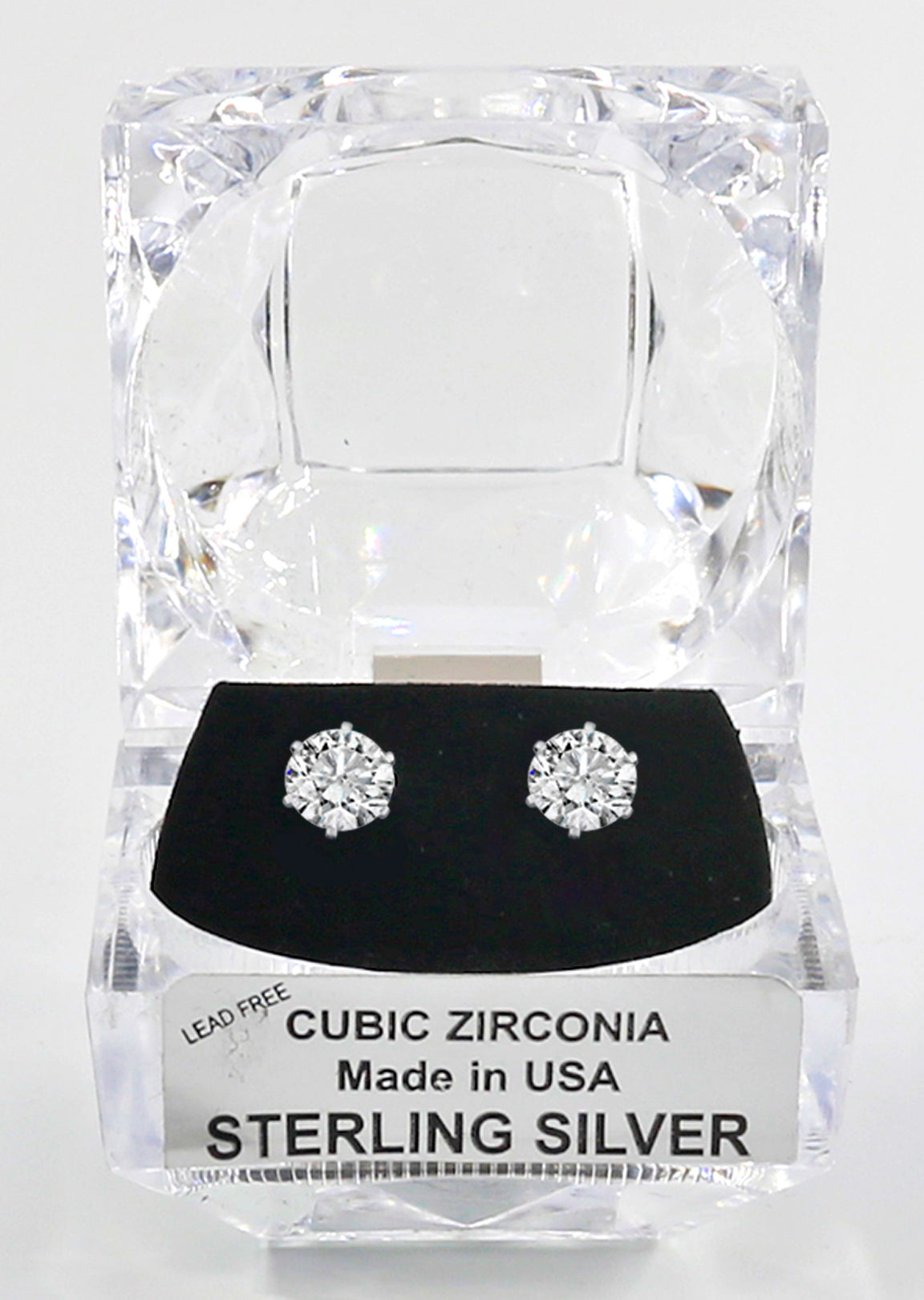 Sterling Silver Round Cut Cubic Zirconia Earrings with Crystal Box 2 carat (6 1/2 MM)