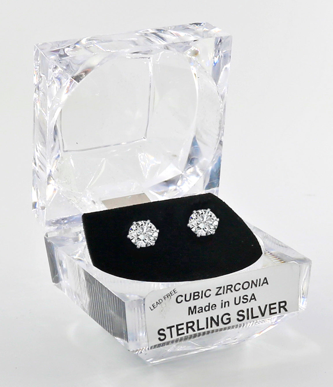 Sterling Silver Round Cut Cubic Zirconia Earrings with Crystal Box 2 carat (6 1/2 MM)