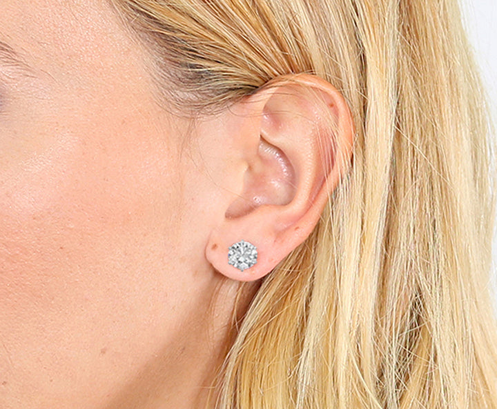 Sterling Silver Round Cut Cubic Zirconia Earrings with Crystal Box 3 carat (7 1/2 MM)
