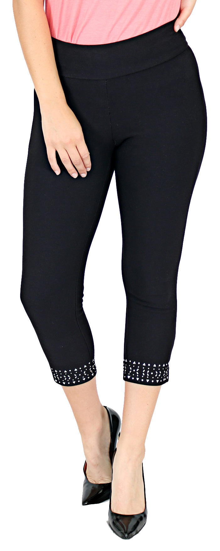 TrueSlim™ Black Capri Leggings with Stone