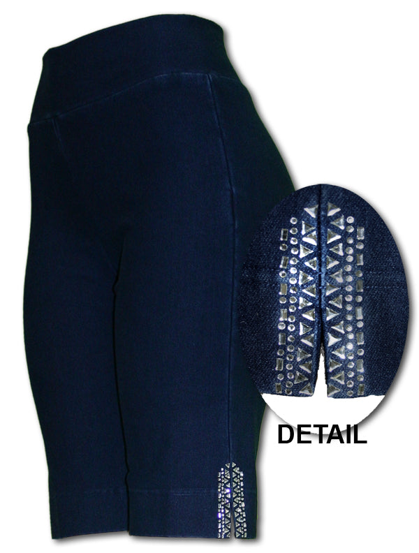 TrueSlim™ Indigo Short Knit Leggings with Stone Detail