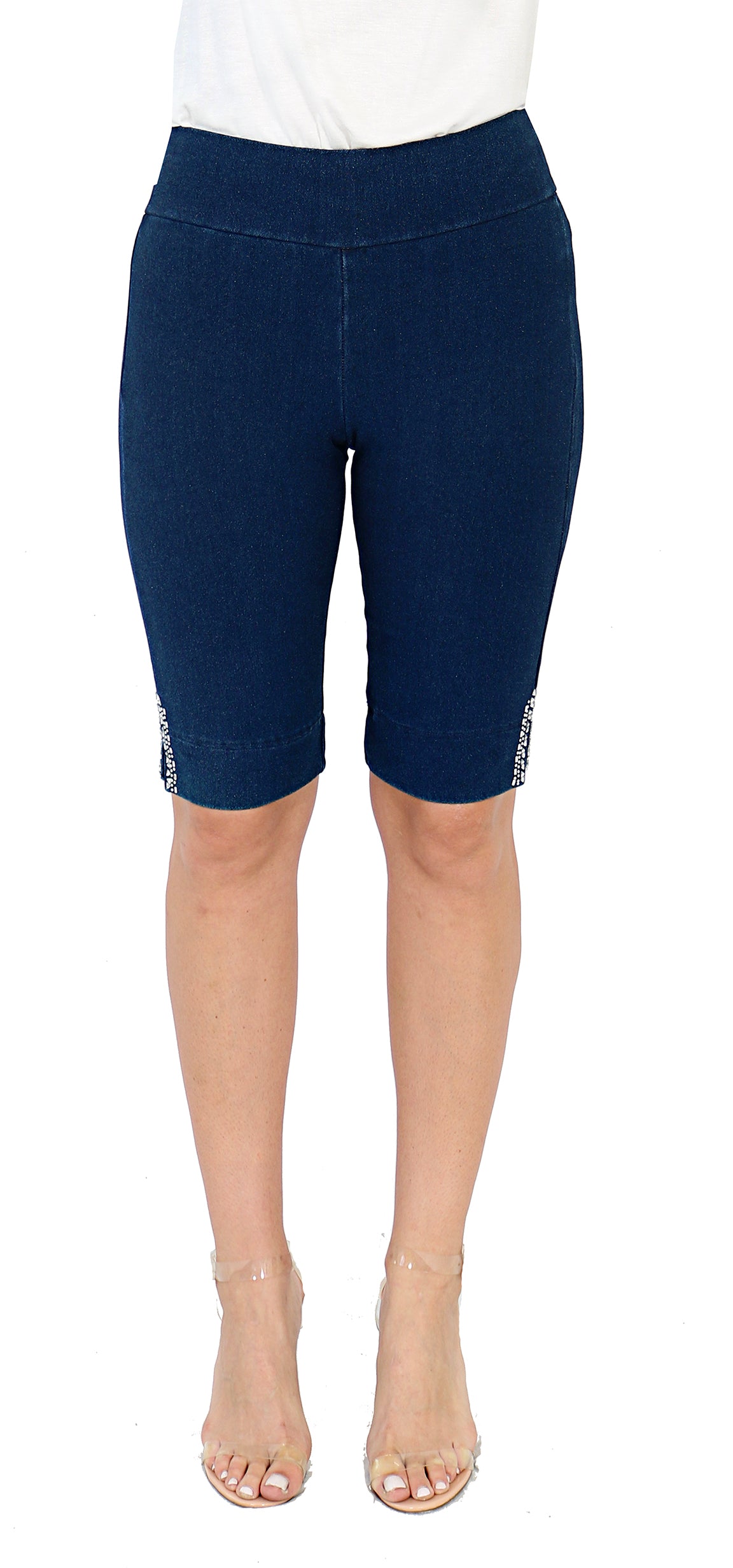 TrueSlim™ Indigo Short Knit Leggings with Stone Detail