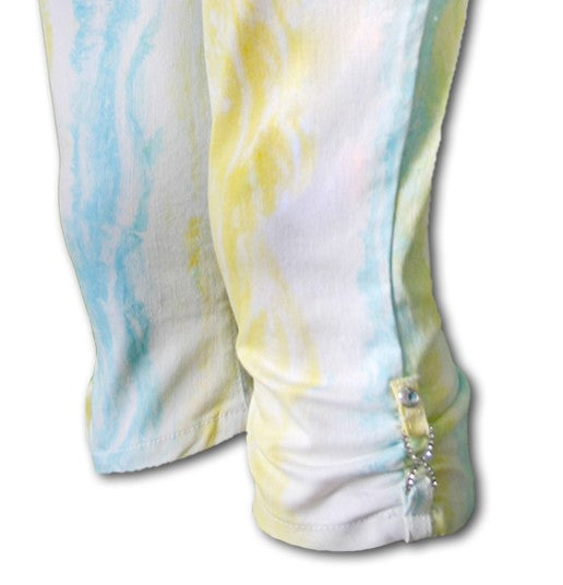 TrueSlim Marble-Yellow Capri with Rhinestone Detail