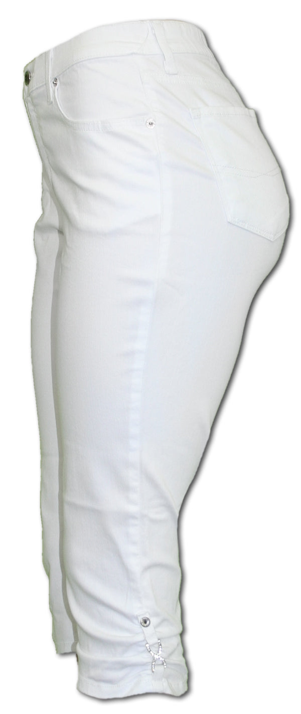 TrueSlim White Capri with Rhinestone Detail