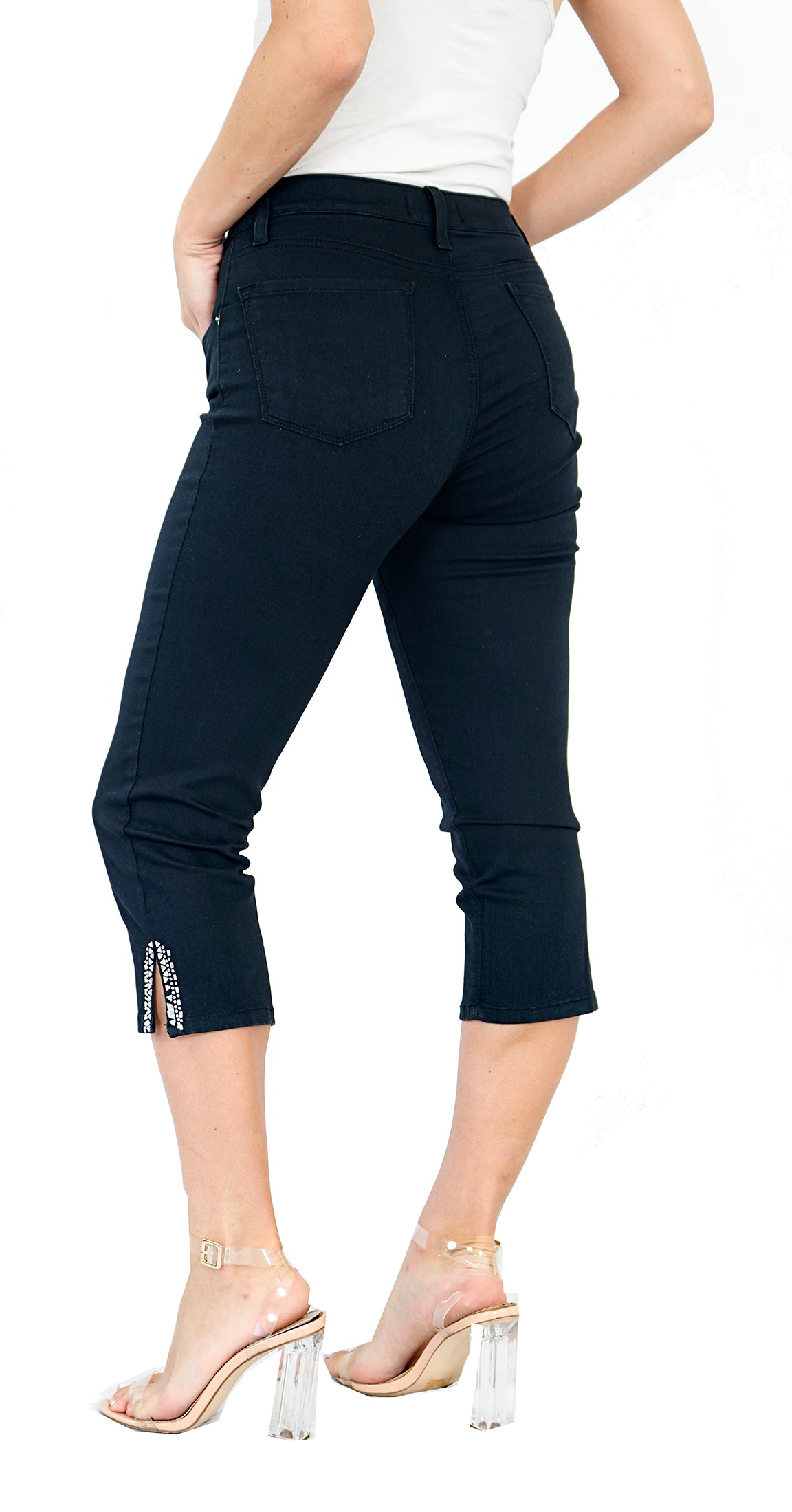 TrueSlim™ Black Slit Stone Capri