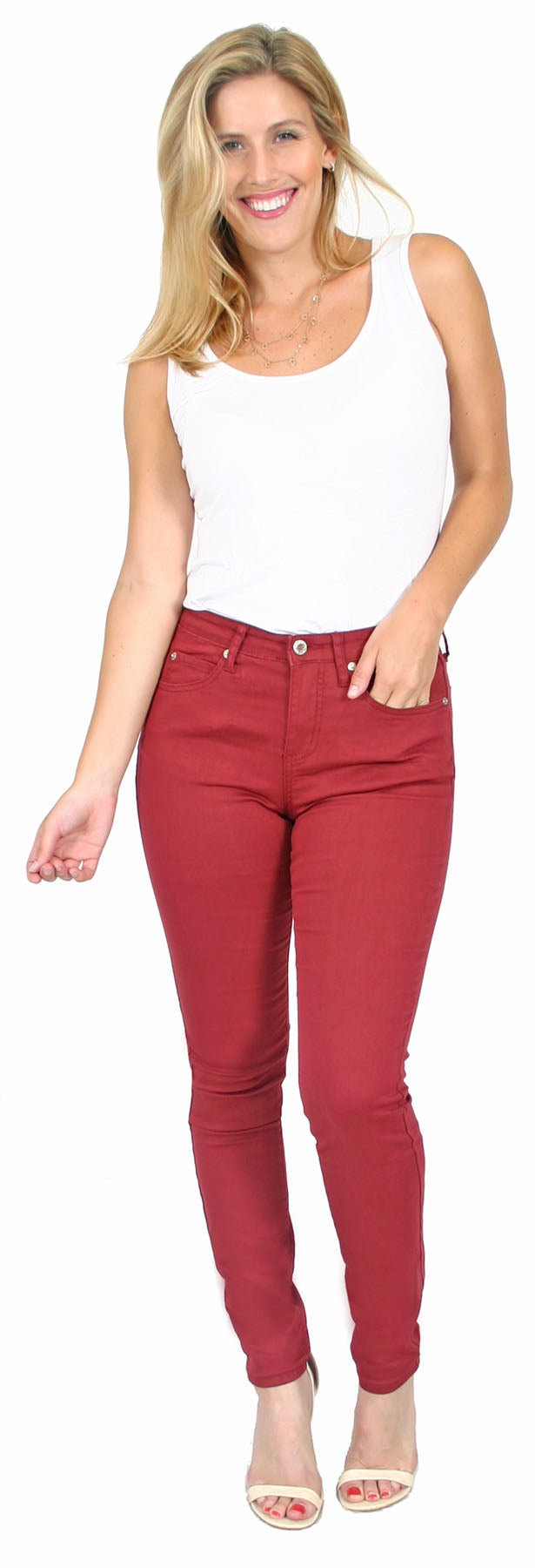 TrueSlim™ Burgundy Satin Twill Skinny Jeggings