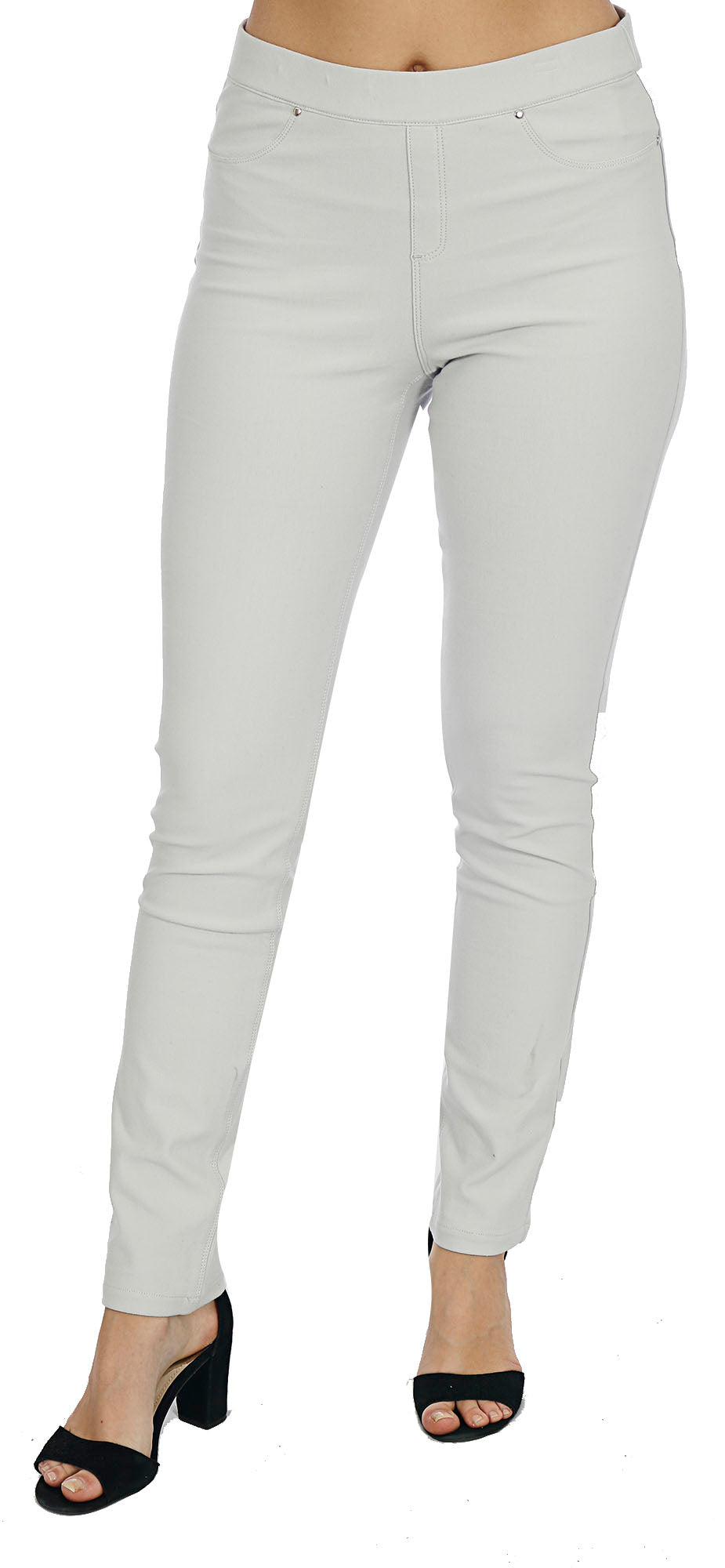 TrueSlim Silver Pull on jeggings with back pockets and narrow waist band - front view