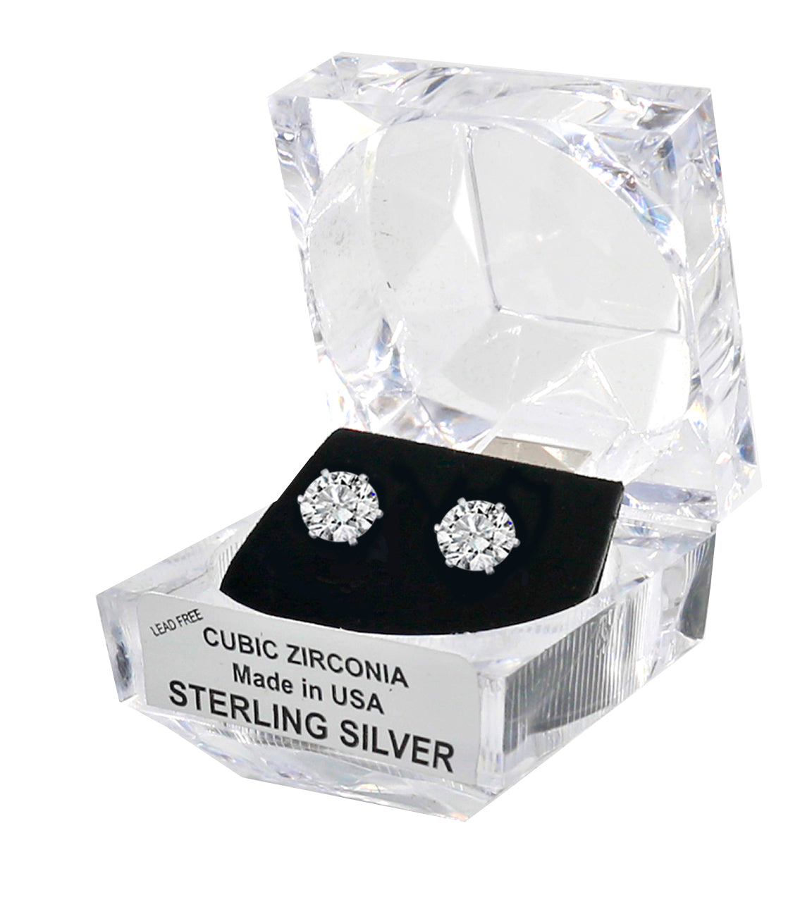 Sterling Silver Round Cut Cubic Zirconia Earrings with Crystal Box 3 carat (7 1/2 MM)