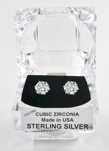 Sterling Silver Round Cut Cubic Zirconia Earrings with Crystal Box 3 carat (7 1/2 MM)