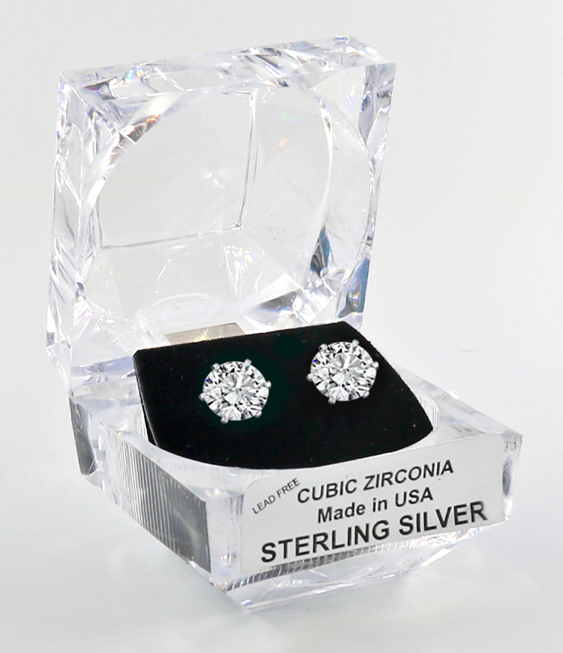 Sterling Silver Round Cut Cubic Zirconia Earrings with Crystal Box 3 carat (7 1/2 MM)