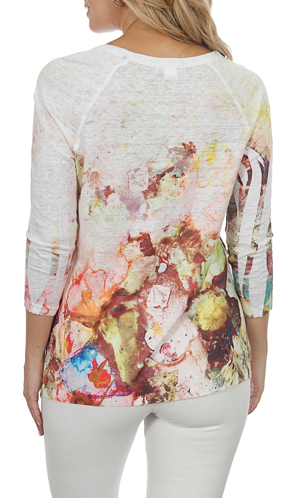 Women's Raglan Sleeve Watercolor Abstract Tunic with Patch Pocket