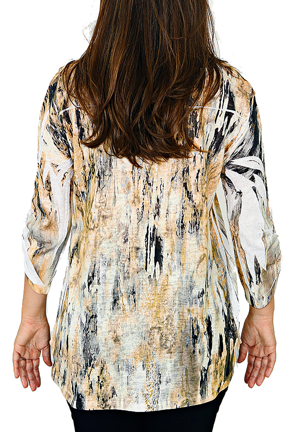 Impulse California Women's Tan Mandarin Collar Print Top