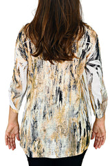 Impulse California Women's Tan Mandarin Collar Print Top
