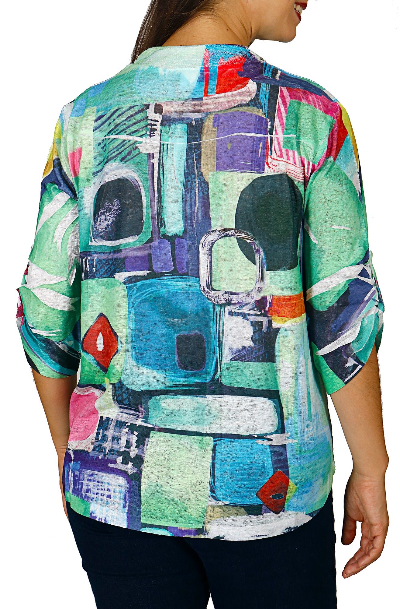 Impulse California Women's Green Pop Mandarin Collar Top