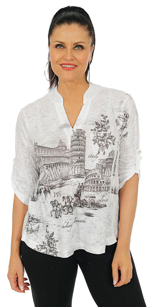 Impulse California Women's Pisa Mandarin Collar Print Top