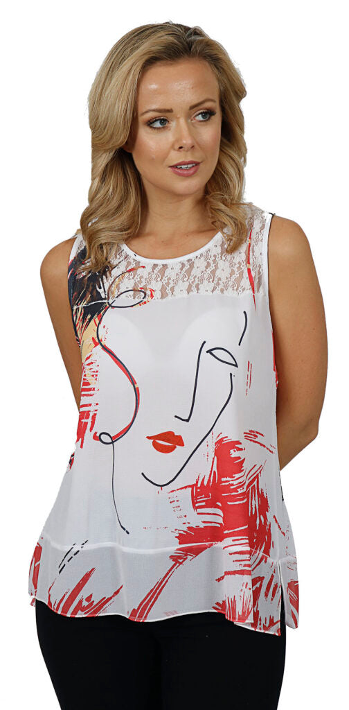 Impulse California Women’s Red Lady Printed Tank Top Tunic