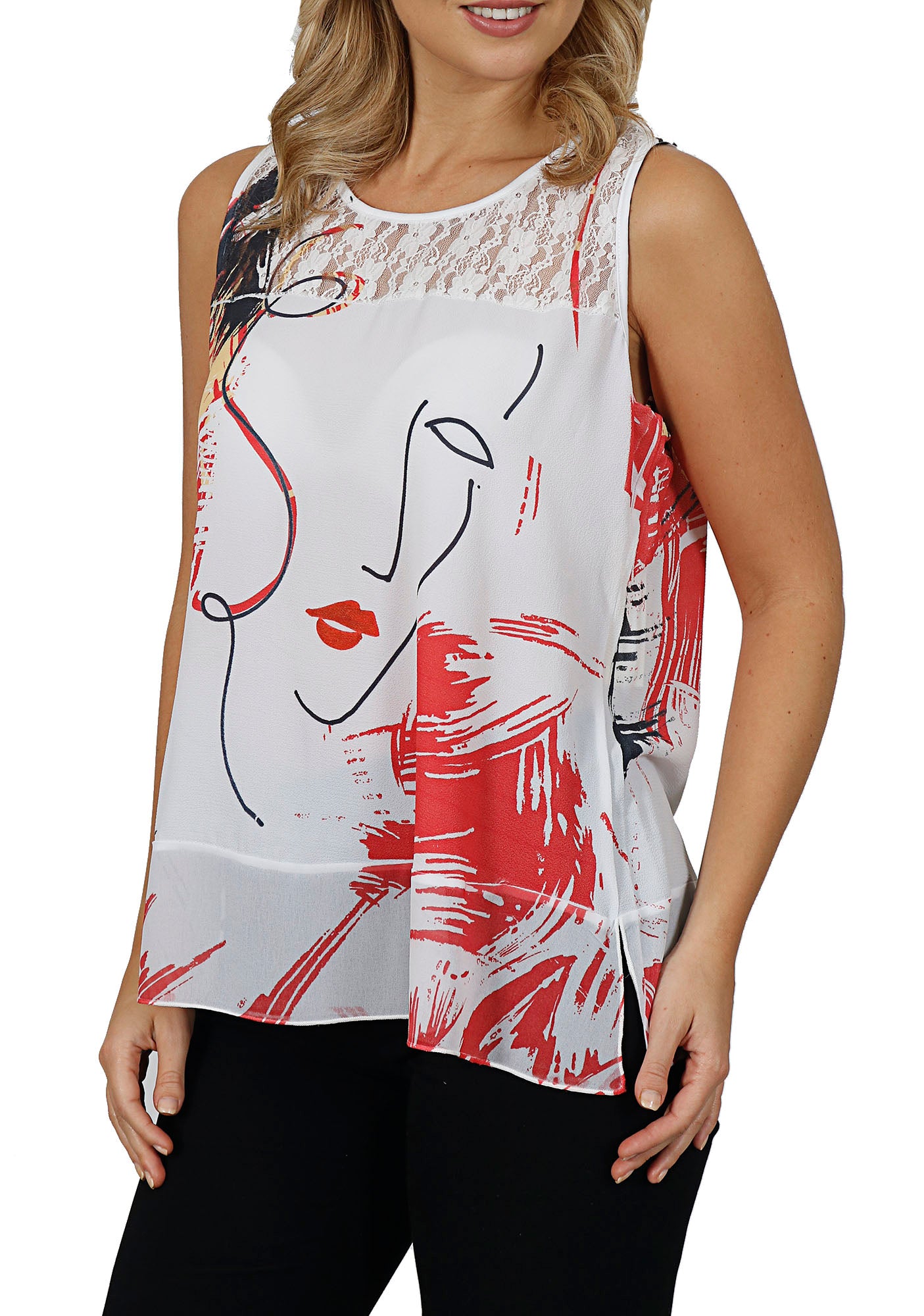 Impulse California Women’s Red Lady Printed Tank Top Tunic