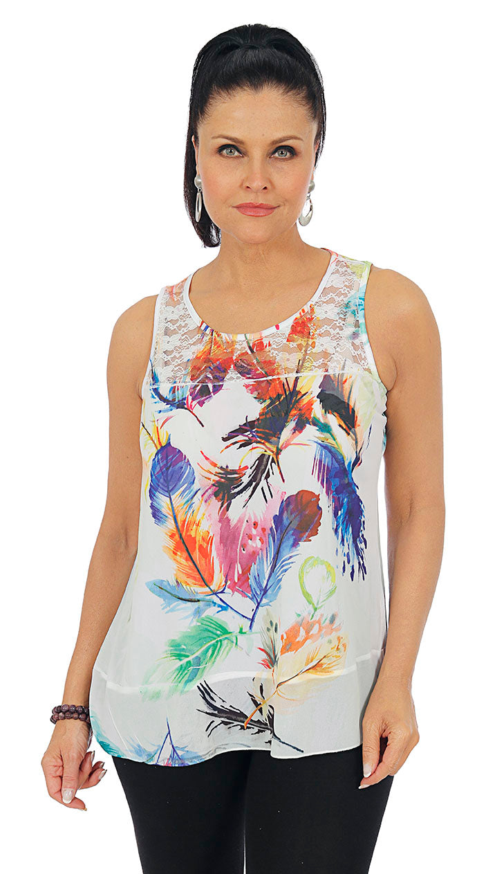 Impulse California Women's Painted Feathers Tank Top Tunic