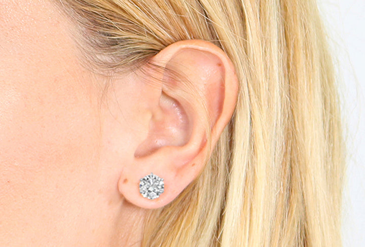 Sterling Silver Round Cut Cubic Zirconia Earrings with Crystal Box 4 carat (8 MM)