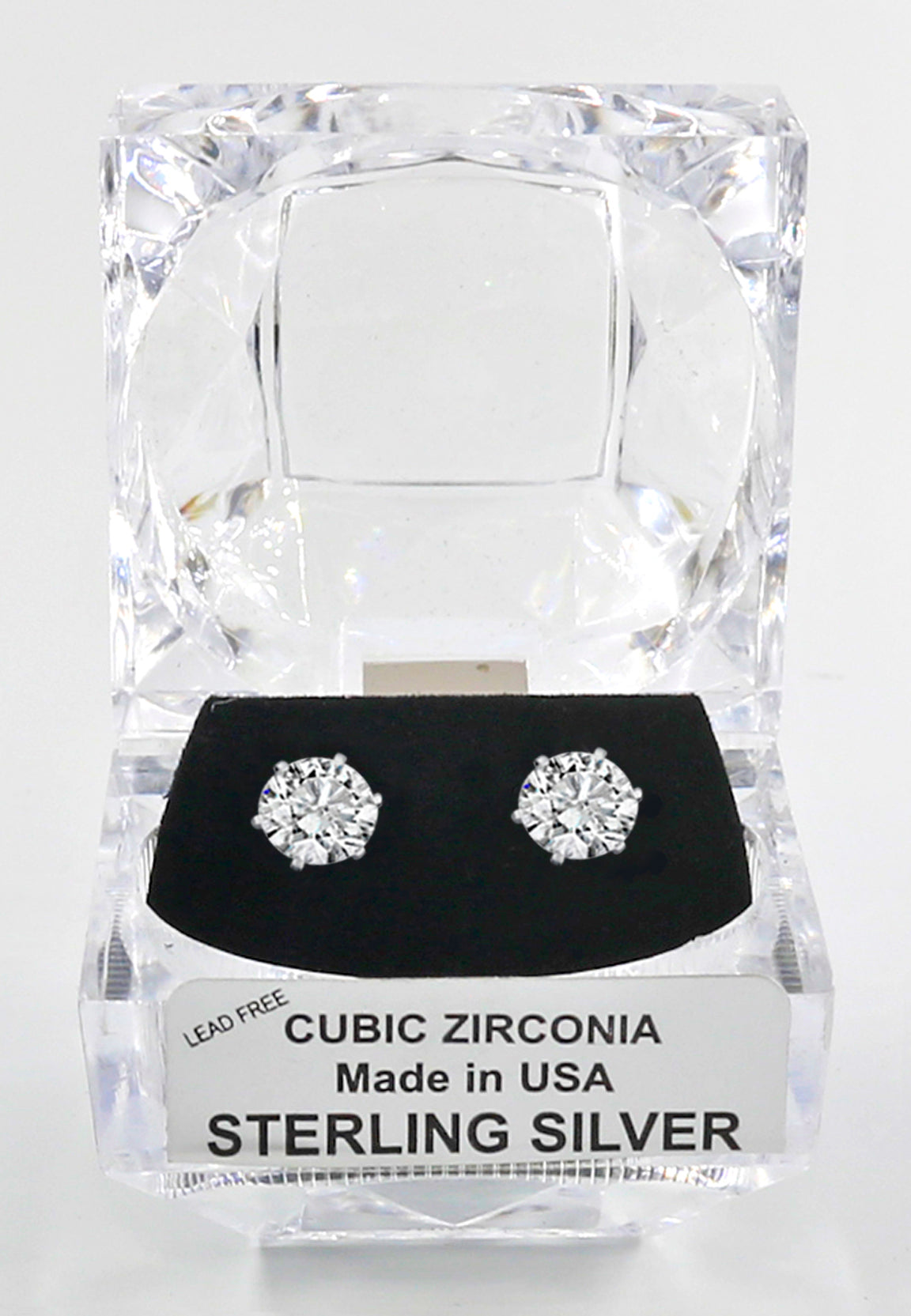 Sterling Silver Round Cut Cubic Zirconia Earrings with Crystal Box 4 carat (8 MM)