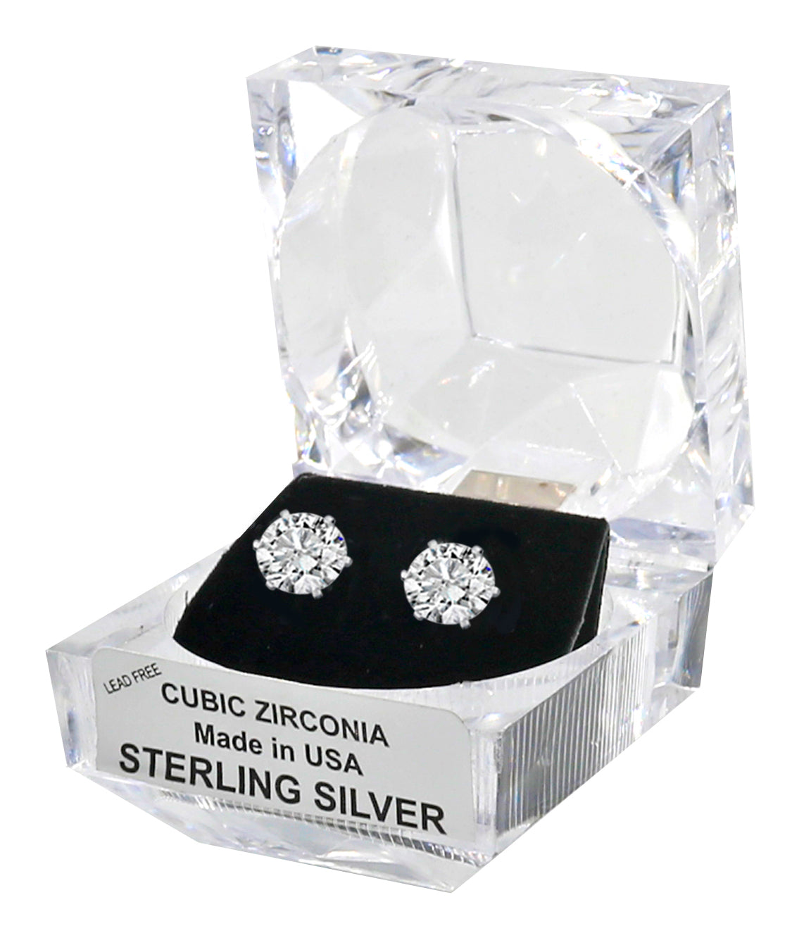 Sterling Silver Round Cut Cubic Zirconia Earrings with Crystal Box 4 carat (8 MM)