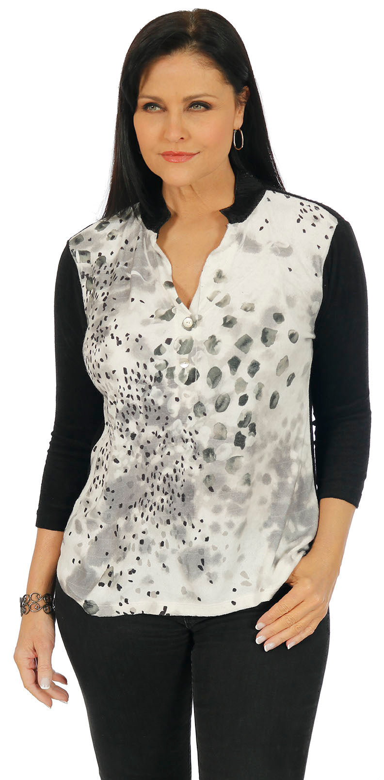 Impulse California Woman's Grayscale Mandarin Collar Top