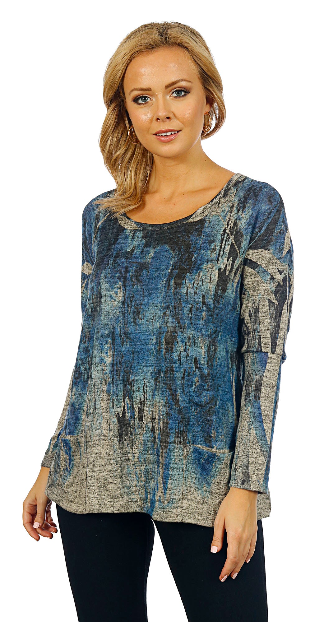 Impulse California Women's Cascading Blue Patch Pocket Sweater