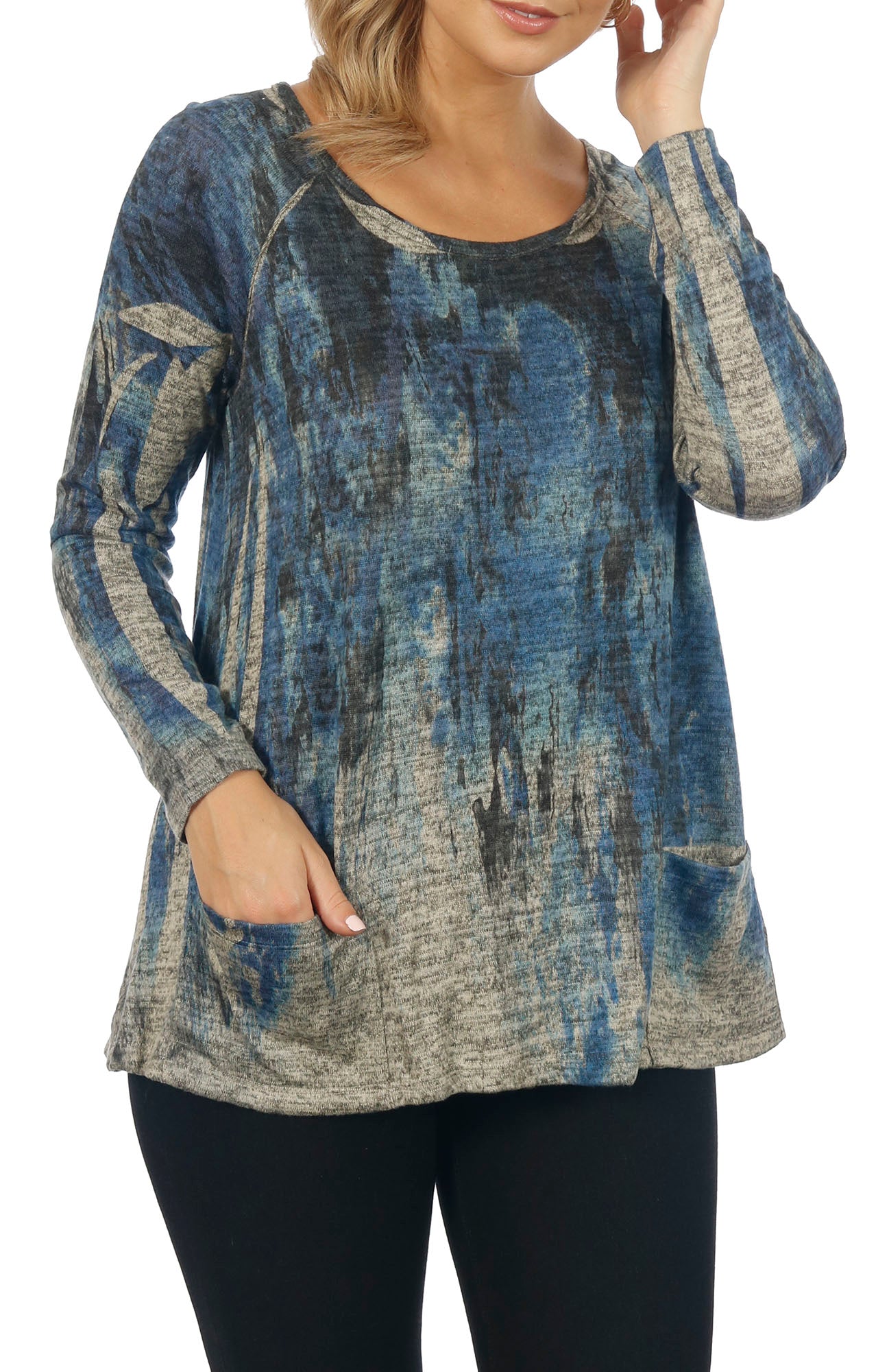 Impulse California Women's Cascading Blue Patch Pocket Sweater