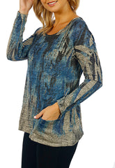Impulse California Women's Cascading Blue Patch Pocket Sweater