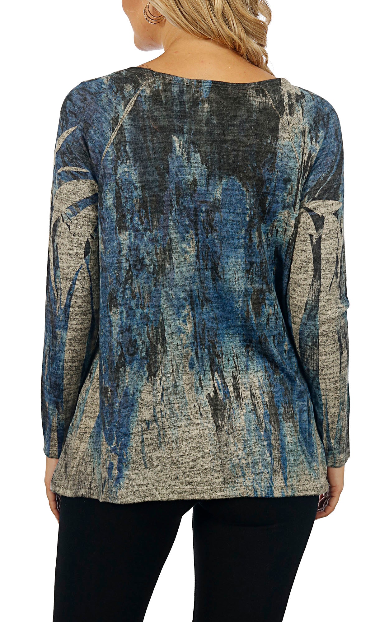 Impulse California Women's Cascading Blue Patch Pocket Sweater