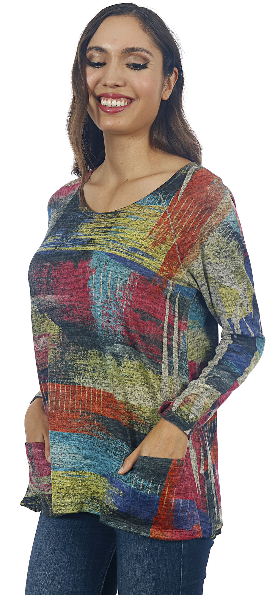Impulse California Women's Brushed Color Patch Pocket Sweater