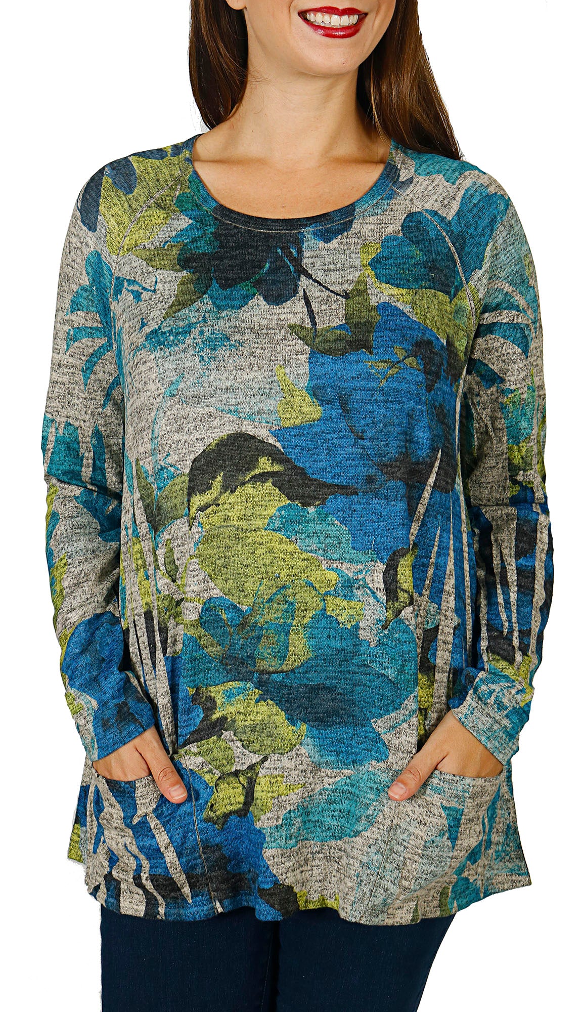 Impulse California Women's Floral Patch Pocket Sweater
