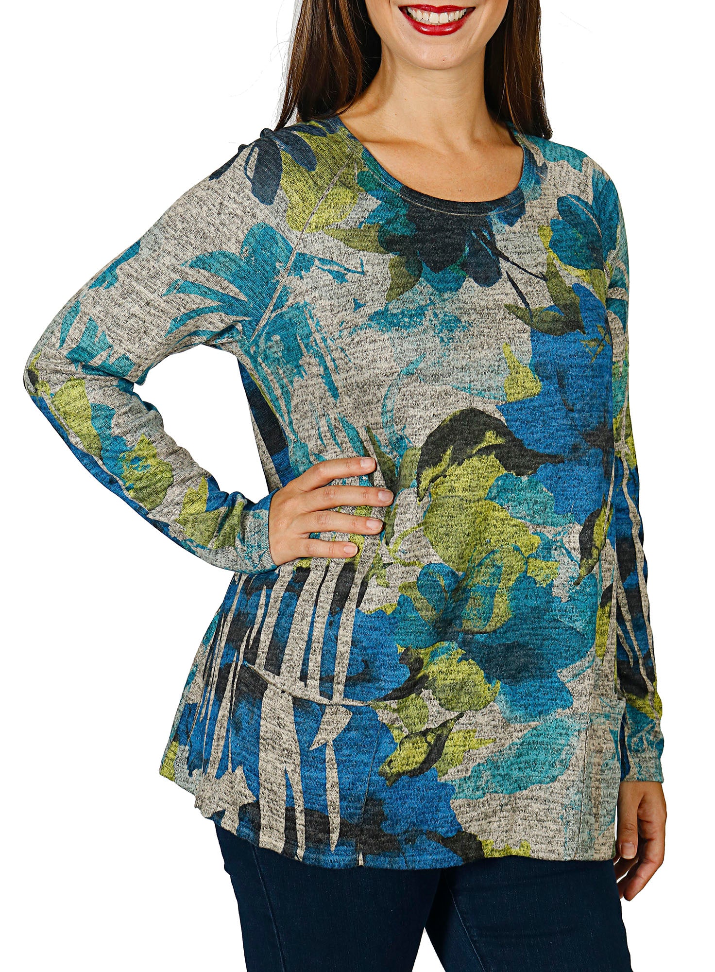 Impulse California Women's Floral Patch Pocket Sweater